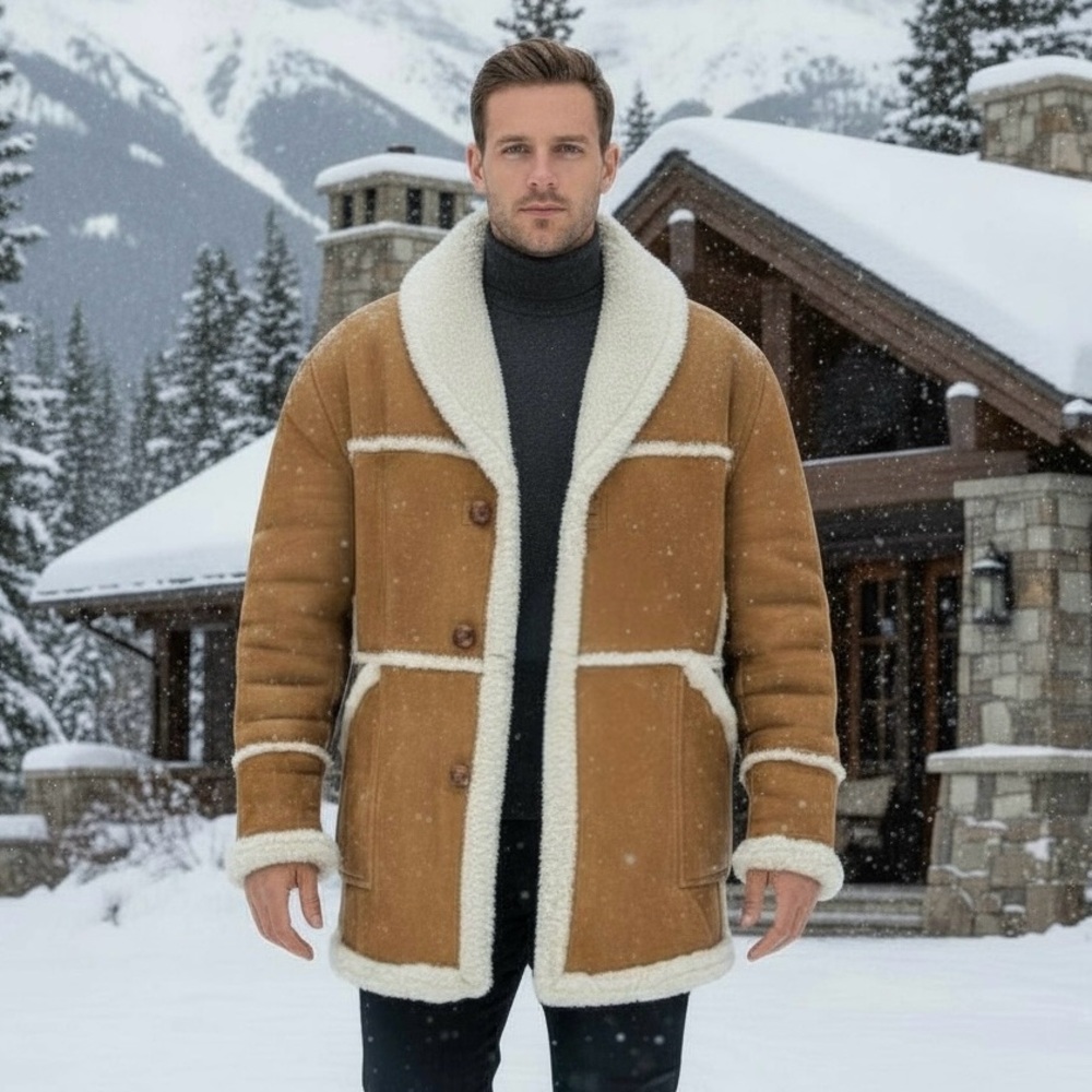 ❣️HP❣️Authentic Shearling Leather Coat Chestnut Brown and Ivory L/XL